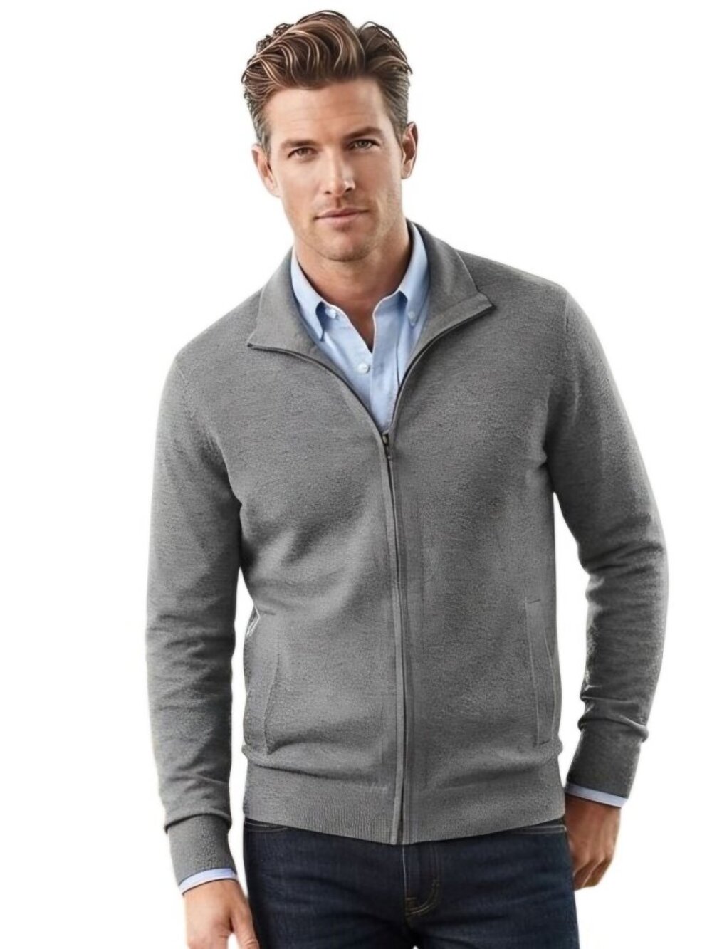 Banana Republic Merino Wool Gray Full Zip Pocket Mock Cardigan Size M